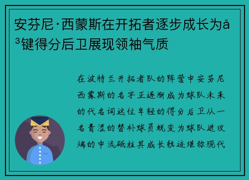 安芬尼·西蒙斯在开拓者逐步成长为关键得分后卫展现领袖气质